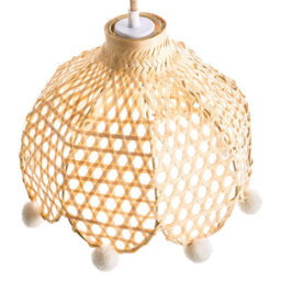 Wyld And Coco Boholuxe Rattan Pendant Lamp, Pom-Pom Trim, Warm Ambient Light For Living Room And Bedroom - thumbnail 5