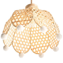 Wyld And Coco Boholuxe Rattan Pendant Lamp, Pom-Pom Trim, Warm Ambient Light For Living Room And Bedroom - thumbnail 6