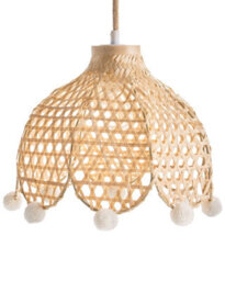 Wyld And Coco Boholuxe Rattan Pendant Lamp, Pom-Pom Trim, Warm Ambient Light For Living Room And Bedroom - thumbnail 1