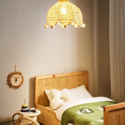 Wyld And Coco Boholuxe Rattan Pendant Lamp, Pom-Pom Trim, Warm Ambient Light For Living Room And Bedroom - thumbnail 2