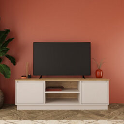 Tv Unit Up To 60 Inch, 140 Cm Modern Tv Stand Cabinet With Storage, Wooden Media Console For Living Room (Oak&light Grey, Mono) - thumbnail 2