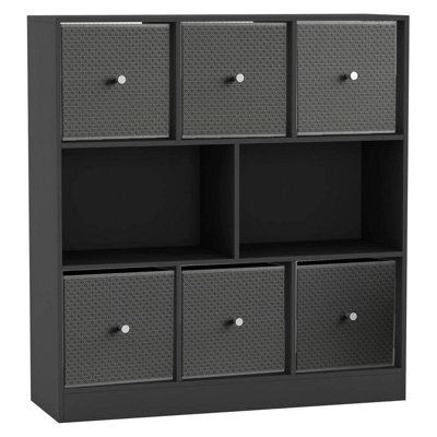 Urbn-Living Black, Dark Grey - Asymmetrical 8 Cube Bookcase Unit W/ 6 Drawer Inserts - image 1