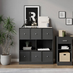 Urbn-Living Black, Dark Grey - Asymmetrical 8 Cube Bookcase Unit W/ 6 Drawer Inserts - thumbnail 3