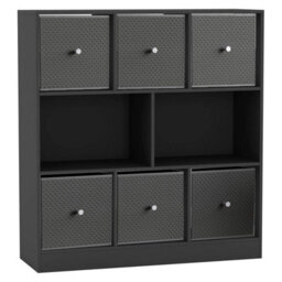 Urbn-Living Black, Dark Grey - Asymmetrical 8 Cube Bookcase Unit W/ 6 Drawer Inserts - thumbnail 1