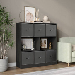 Urbn-Living Black, Dark Grey - Asymmetrical 8 Cube Bookcase Unit W/ 6 Drawer Inserts - thumbnail 2