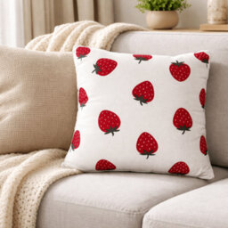 Cream & Red Strawberry Indoor Cushion 2 Pack (L)40Cm (W)40Cm - thumbnail 1