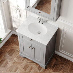 Hudson Reed Floor Standing Two Door Traditional Vanity Unit With 1 Tap Hole White Marble Top & Basin In Storm Grey, 620 X 470mm - thumbnail 3