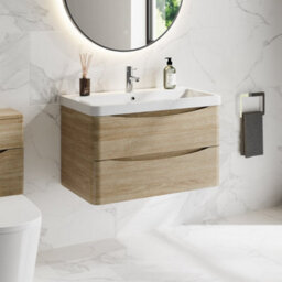 Affine 800mm Bathroom Vanity Unit Wall Hung Furniture Cabinet Basin Soft Close Oak - thumbnail 2