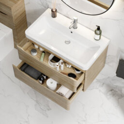 Affine 800mm Bathroom Vanity Unit Wall Hung Furniture Cabinet Basin Soft Close Oak - thumbnail 3