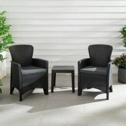 Home Luxe Interiors Canterbury Black Rattan Effect Bistro Patio Outdoor Garden Table And Chairs 3Pcs Set - thumbnail 2