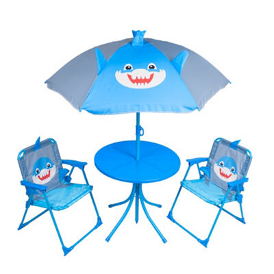 Relsy Kids Outdoor Patio Set Cool Shark Design: Table, 2X Chairs, Parasol - Garden Furniture For Children - image 1