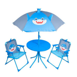Relsy Kids Outdoor Patio Set Cool Shark Design: Table, 2X Chairs, Parasol - Garden Furniture For Children - thumbnail 1