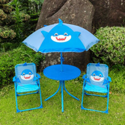 Relsy Kids Outdoor Patio Set Cool Shark Design: Table, 2X Chairs, Parasol - Garden Furniture For Children - thumbnail 6