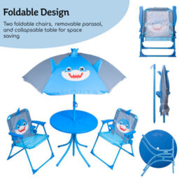 Relsy Kids Outdoor Patio Set Cool Shark Design: Table, 2X Chairs, Parasol - Garden Furniture For Children - thumbnail 3