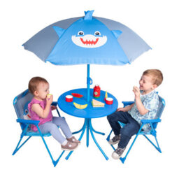 Relsy Kids Outdoor Patio Set Cool Shark Design: Table, 2X Chairs, Parasol - Garden Furniture For Children - thumbnail 5