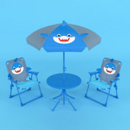 Relsy Kids Outdoor Patio Set Cool Shark Design: Table, 2X Chairs, Parasol - Garden Furniture For Children - thumbnail 7