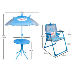 Relsy Kids Outdoor Patio Set Cool Shark Design: Table, 2X Chairs, Parasol - Garden Furniture For Children - thumbnail 4