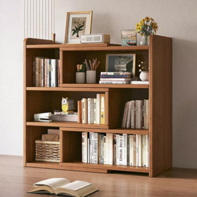 4-Tier Ret Retractable Bookcase With Adjustable Width (30-50Cm) Space-Saving Mdf Corner Display Unit, Brown - image 1