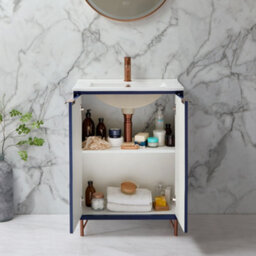 Homestylestore Navy Blue 610mm Bathroom Vanity Unit With Basin And Brushed Copper Finger Pull Handle - thumbnail 2