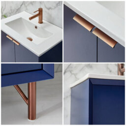 Homestylestore Navy Blue 610mm Bathroom Vanity Unit With Basin And Brushed Copper Finger Pull Handle - thumbnail 3