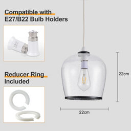 Harper Living Easy Fit Pendant  Light Glass Shade With Bubbles, Matt Black Finish, E27/b22 Lamp Shade With Reducer Ring - thumbnail 7