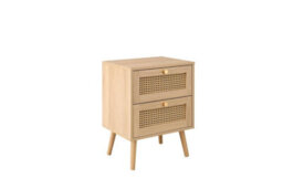 Bedside 2 Drawer Cabinet Brown Oak Rattan Birlea Croxley Nightstand Side Table - thumbnail 5