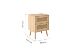 Bedside 2 Drawer Cabinet Brown Oak Rattan Birlea Croxley Nightstand Side Table - thumbnail 9