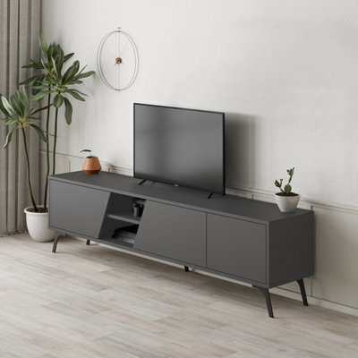 "Decortie Fiona Modern Tv Unit Multimedia Cabinet With Storage Doors 75"" Anthracite Grey 180Cm"