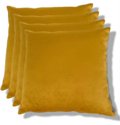 Beautiful Beanbags Set Of 4 Plush Velvet Scatter Cushions Complete With Cushion Pads Furniture Cushions With Inserts 4 Plush Velvet Cushions -Mustard - thumbnail 1