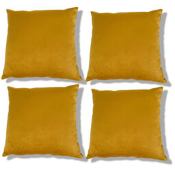 Beautiful Beanbags Set Of 4 Plush Velvet Scatter Cushions Complete With Cushion Pads Furniture Cushions With Inserts 4 Plush Velvet Cushions -Mustard - thumbnail 2