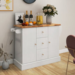 Costway Kitchen Island Storage Trolley Rolling Cart Cupboard 3 Deep Drawers 2 Doors - thumbnail 4