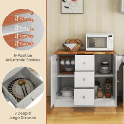 Costway Kitchen Island Storage Trolley Rolling Cart Cupboard 3 Deep Drawers 2 Doors - thumbnail 5