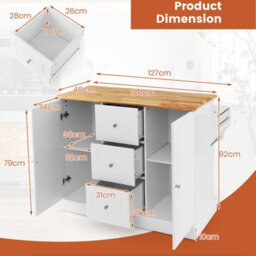Costway Kitchen Island Storage Trolley Rolling Cart Cupboard 3 Deep Drawers 2 Doors - thumbnail 2