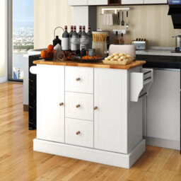 Costway Kitchen Island Storage Trolley Rolling Cart Cupboard 3 Deep Drawers 2 Doors - thumbnail 1