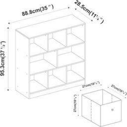 Urbn-Living Urbnliving Asymmetrical 8 Cube Rustic Brown Bookcase Freestanding Storage Unit With 3 Line Design Doors - Black - thumbnail 3