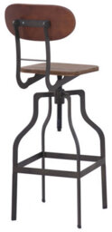 Lamboro Bolzano Single Vintage Kitchen Bar Stool, Powder Coated Legs, Height Adjustable Screw Swivel, Breakfast Bar & Home Barstool, Brown - thumbnail 4