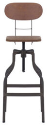 Lamboro Bolzano Single Vintage Kitchen Bar Stool, Powder Coated Legs, Height Adjustable Screw Swivel, Breakfast Bar & Home Barstool, Brown - thumbnail 3
