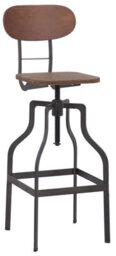 Lamboro Bolzano Single Vintage Kitchen Bar Stool, Powder Coated Legs, Height Adjustable Screw Swivel, Breakfast Bar & Home Barstool, Brown - thumbnail 1
