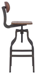 Lamboro Bolzano Single Vintage Kitchen Bar Stool, Powder Coated Legs, Height Adjustable Screw Swivel, Breakfast Bar & Home Barstool, Brown - thumbnail 2