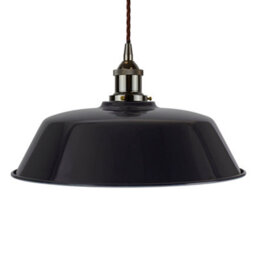 Navy Blue Chancery Painted Dome Pendant Light With Black Nickel Lamp Holder And Brown Twisted Cable - Se Home - thumbnail 1