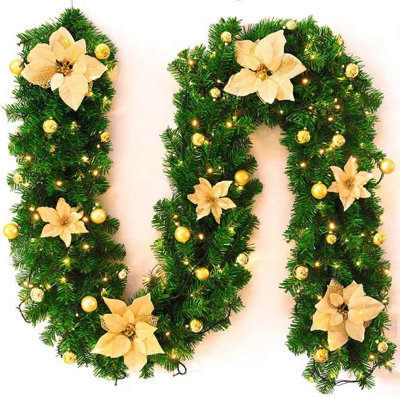 The Chair Cover Company Christmas Garland With Lighting 270 Cm Artificial Christmas Decoration Garland For Interior Decoration Fireplaces Stairs - Gold - image 1