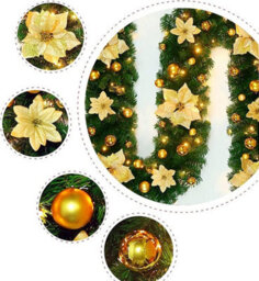 The Chair Cover Company Christmas Garland With Lighting 270 Cm Artificial Christmas Decoration Garland For Interior Decoration Fireplaces Stairs - Gold - thumbnail 2