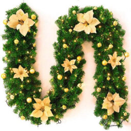 The Chair Cover Company Christmas Garland With Lighting 270 Cm Artificial Christmas Decoration Garland For Interior Decoration Fireplaces Stairs - Gold