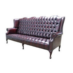 Chesterfield 4 Seater Buttoned Seat Sofa Antique Oxblood Leather In Queen Anne Style - thumbnail 3