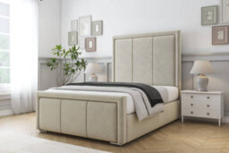 "Sloomy Lancaster Cream Plush Bed Frame With Mattress With 50"" Upholstered Headboard 5' King" - thumbnail 2