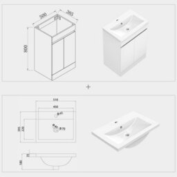 Sline 500mm Matte White Bathroom Vanity Unit  With Basin  Double Door Floor Standing Design Flat Packed - thumbnail 2