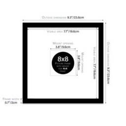 "8X8"" Black Picture Frame - 8X8"" Square Frame With 4X4"" Mount For 8X8""/4X4"" Pictures Art Deco Style Room Decor, 1 Pack" - thumbnail 2