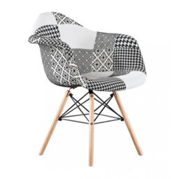 Life Interiors Single Black/white Patchwork Accent Chair With Wooden Legs And Black Metal Wire Frame