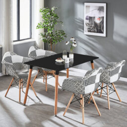 Life Interiors Single Black/white Patchwork Accent Chair With Wooden Legs And Black Metal Wire Frame - thumbnail 8