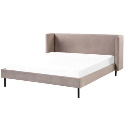 Beliani Bed Velvet Arette 160 X 200 Cm (Eu King Size) Taupe - image 1